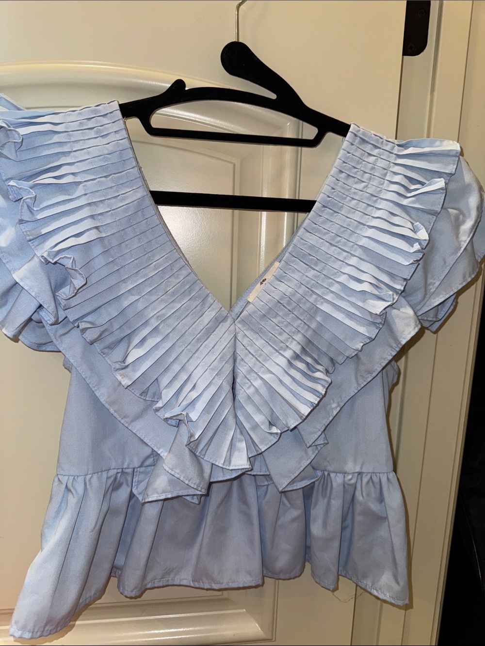 entro Light Blue Ruffled V-Neck Peplum Top